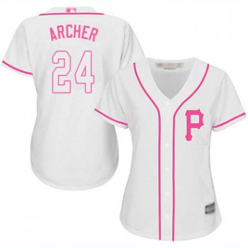 Pittsburgh Pirates #24 Chris Archer White Pink Fashion Women's Stitched Baseball Jersey