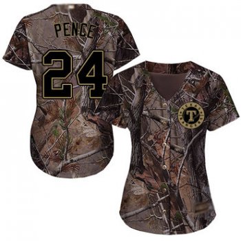 Texas Rangers #24 Hunter Pence Camo Realtree Collection Cool Base Women's Stitched Baseball Jersey