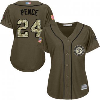 Texas Rangers #24 Hunter Pence Green Salute to Service Women's Stitched Baseball Jersey