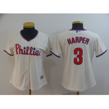 Women Philadelphia Phillies #3 Bryce Harper Cream Cool Base Jersey