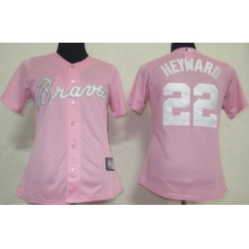 Atlanta Braves #22 Heyward Pink With White Womens Jersey