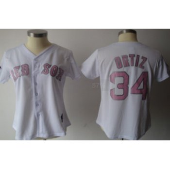 Boston Red Sox #34 Ortiz White With Pink Womens Jersey