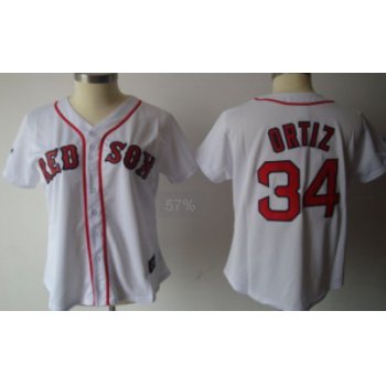 Boston Red Sox #34 Ortiz White With Red Womens Jersey