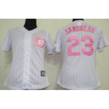 Chicago Cubs #23 Sandberg White With Pink Pinstripe Womens Jersey