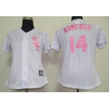 Chicago White Sox #14 Konerko White With Pink Pinstripe Womens Jersey