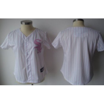 Chicago White Sox Blank White With Pink Pinstripe Womens Jersey