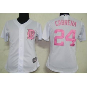 Detroit Tigers #24 Cabrera White With Pink Womens Jersey