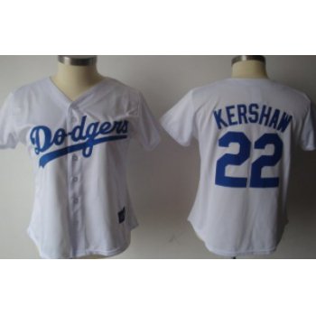 Los Angeles Dodgers #22 Kershaw White With Blue Womens Jersey