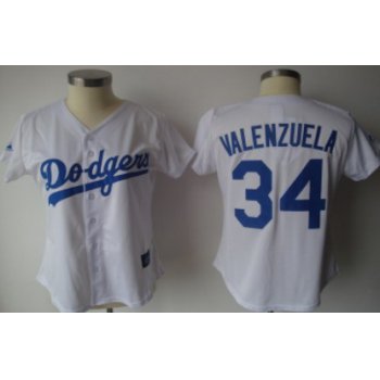 Los Angeles Dodgers #34 Valenzuela White With Blue Womens Jersey