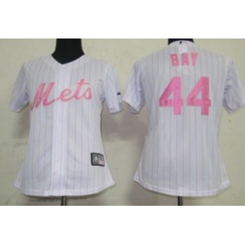 New York Mets #44 Bay White With Pink Pinstripe Womens Jersey