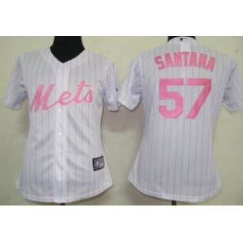 New York Mets #57 Santana White With Pink Pinstripe Womens Jersey