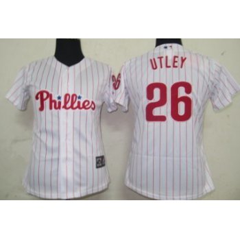 Philadelphia Phillies #26 Utley White Red Pinstripe Womens Jersey