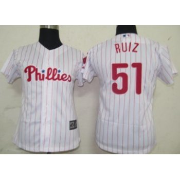 Philadelphia Phillies #51 Ruiz White Red Pinstripe Womens Jersey