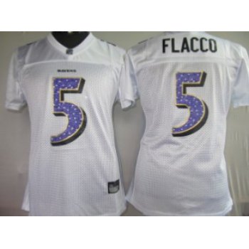 Baltimore Ravens #5 Flacco White Womens Sweetheart Jersey
