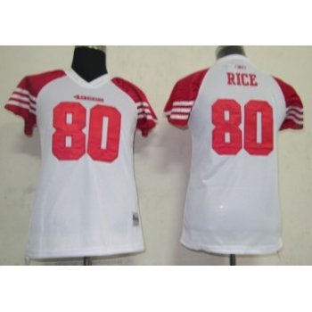 San Francisco 49ers #80 Rice White Womens Field Flirt Fashion Jersey