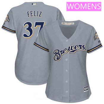 Women's Milwaukee Brewers #37 Neftali Feliz Gray Road Stitched MLB Majestic Cool Base Jersey
