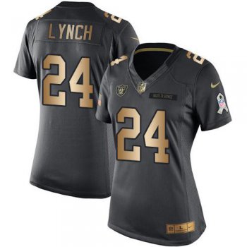 Women's Nike Raiders #24 Marshawn Lynch Black Stitched NFL Limited Gold Salute to Service Jersey