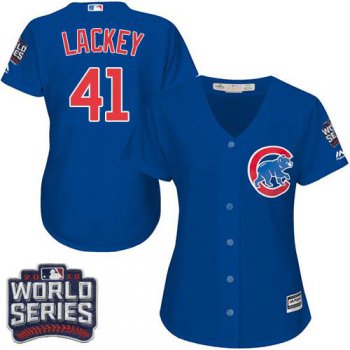 Cubs #41 John Lackey Blue Alternate 2016 World Series Bound Women's Stitched MLB Jersey