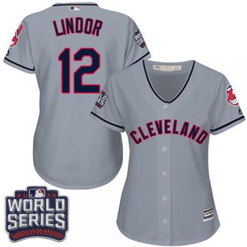 Indians #12 Francisco Lindor Grey 2016 World Series Bound Women's Road Stitched MLB Jersey