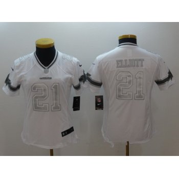 Women's Dallas Cowboys #21 Ezekiel Elliott White Platinum Stitched NFL Nike Limited Jersey
