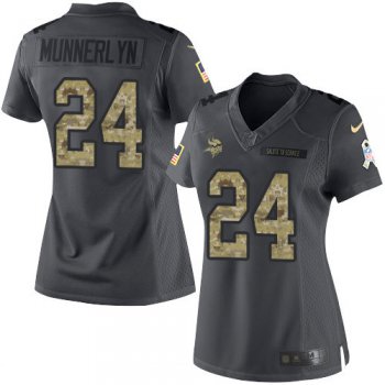 Women's Minnesota Vikings #24 Captain Munnerlyn Black Anthracite 2016 Salute To Service Stitched NFL Nike Limited Jersey