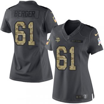 Women's Minnesota Vikings #61 Joe Berger Black Anthracite 2016 Salute To Service Stitched NFL Nike Limited Jersey