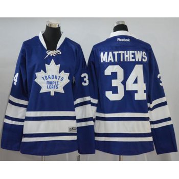 Women's Toronto Maple Leafs #34 Auston Matthews Blue Third Stitched NHL Reebok Hockey Jersey