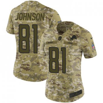 Nike Lions #81 Calvin Johnson Camo Women's Stitched NFL Limited 2018 Salute to Service Jersey