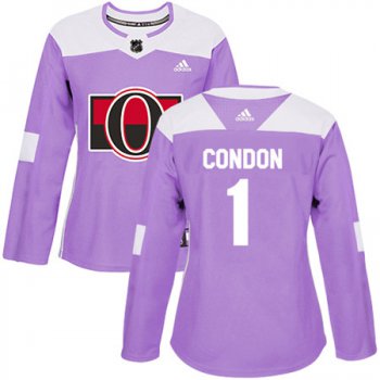 Adidas Senators #1 Mike Condon Purple Authentic Fights Cancer Women's Stitched NHL Jersey