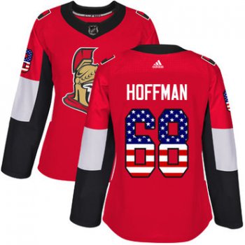 Adidas Senators #68 Mike Hoffman Red Home Authentic USA Flag Women's Stitched NHL Jersey