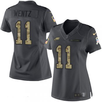 Women's Philadelphia Eagles #11 Carson Wentz Black Anthracite 2016 Salute To Service Stitched NFL Nike Limited Jersey