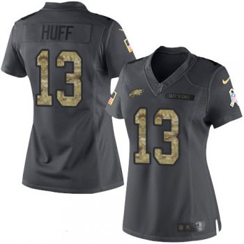 Women's Philadelphia Eagles #13 Josh Huff Black Anthracite 2016 Salute To Service Stitched NFL Nike Limited Jersey