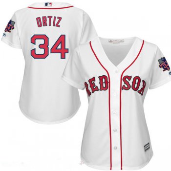 Women's Boston Red Sox #34 David Ortiz White Home Stitched MLB Majestic Cool Base Jersey with Retirement Patch