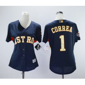 Houston Astros #1 Carlos Correa Navy 2018 Gold Program Women Cool Base Jersey