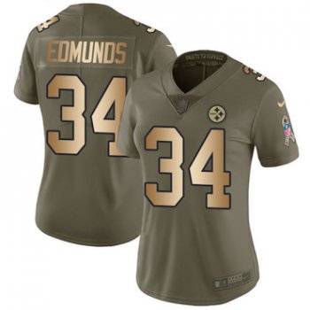 Nike Pittsburgh Steelers #34 Terrell Edmunds Olive Gold Women's Stitched NFL Limited 2017 Salute to Service Jersey