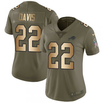 Women Nike Bills #22 Vontae Davis Olive Gold Stitched NFL Limited 2017 Salute to Service Jersey