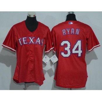 Women's Texas Rangers #34 Nolan Ryan Retired Red Stitched MLB Majestic Cool Base Jersey