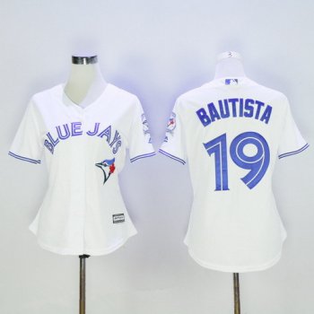 Women's Toronto Blue Jays #19 Jose Bautista White 40th Anniversary Patch Stitched MLB Majestic Cool Base Jersey
