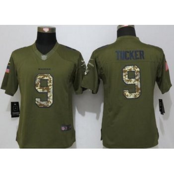 Women's Baltimore Ravens #9 Justin Tucker Green Salute to Service NFL Nike Limited Jersey