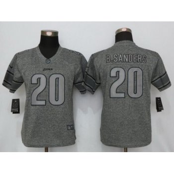 Women's Detroit Lions #20 Barry Sanders Retired Gray Gridiron Stitched NFL Nike Limited Jersey