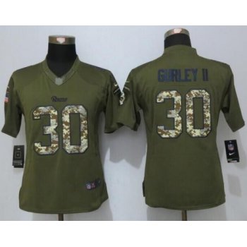 Women's Los Angeles Rams #30 Todd Gurley II Green Salute to Service NFL Nike Limited Jersey