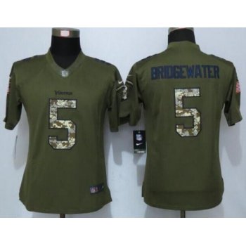 Women's Minnesota Vikings #5 Teddy Bridgewater Green Salute to Service NFL Nike Limited Jersey