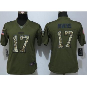 Women's San Diego Chargers #17 Philip Rivers Green Salute to Service NFL Nike Limited Jersey