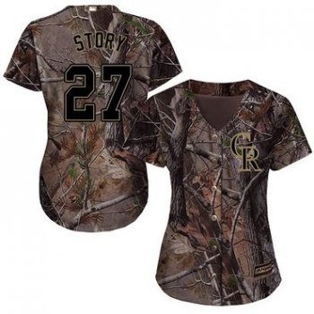 Colorado Rockies #27 Trevor Story Camo Realtree Collection Cool Base Women's Stitched Baseball Jersey