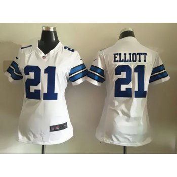 Women's Dallas Cowboys #21 Ezekiel Elliott White Road NFL Nike Game Jersey