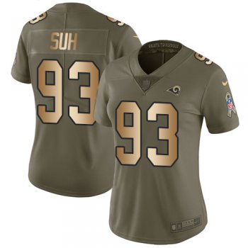 Nike Rams #93 Ndamukong Suh Olive Gold Women's Stitched NFL Limited 2017 Salute to Service Jersey