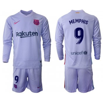 Men 2021-2022 Club Barcelona Second away purple Long Sleeve 9 Soccer Jersey