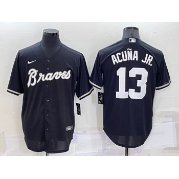 Men's Atlanta Braves #13 Ronald Acuna Jr Black Turn Back The Clock Stitched Cool Base Jersey