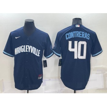 Men's Chicago Cubs #40 Willson Contreras Navy City Connect Cool Base Stitched Jersey