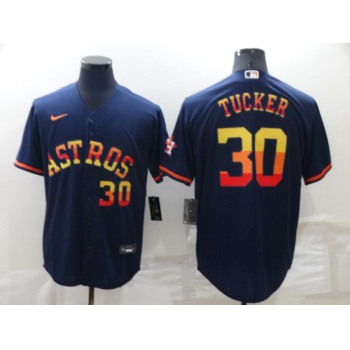 Men's Houston Astros #30 Kyle Tucker Number Navy Blue Rainbow Stitched MLB Cool Base Nike Jersey
